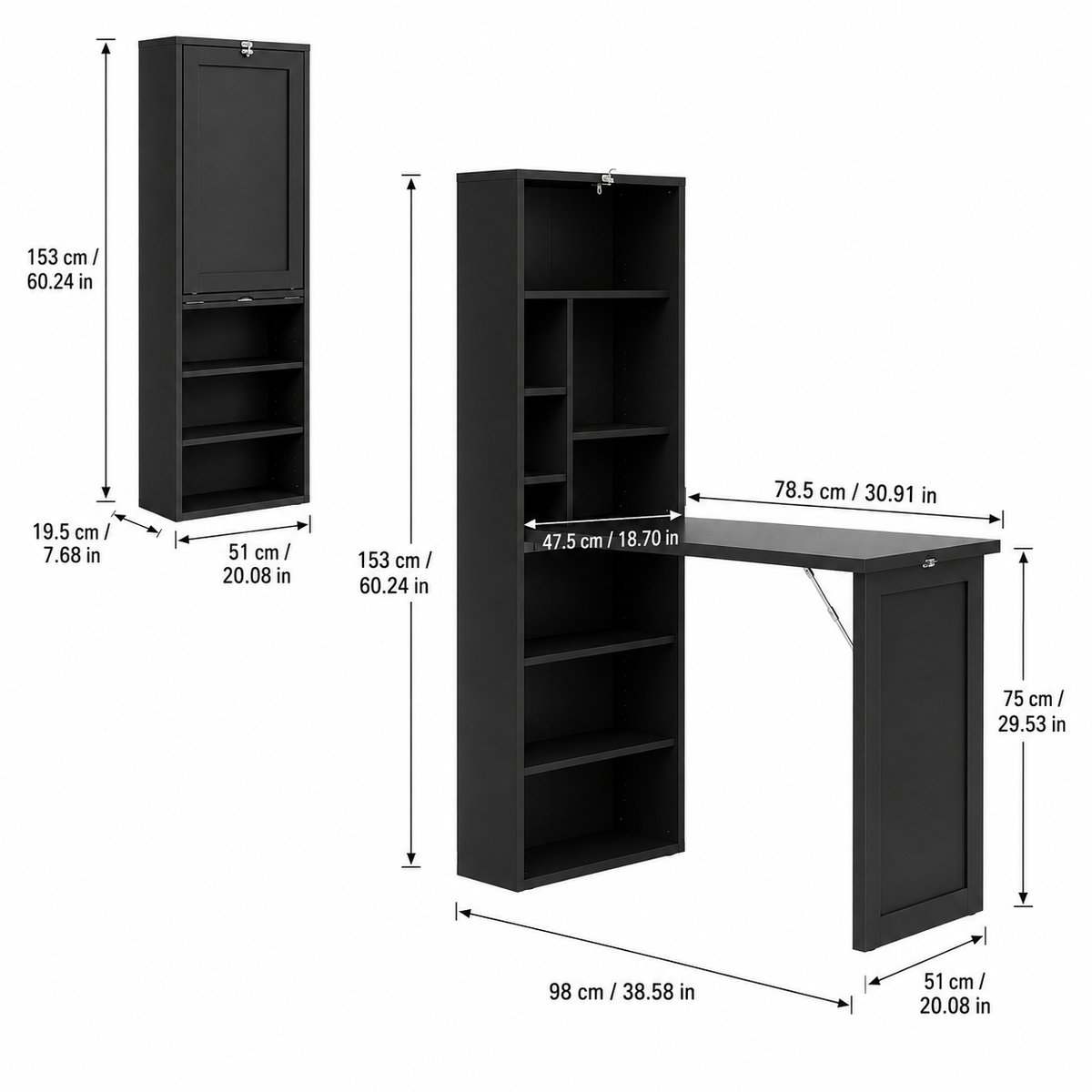 Bureau pliable noir 3-en-1 avec tableau noir
