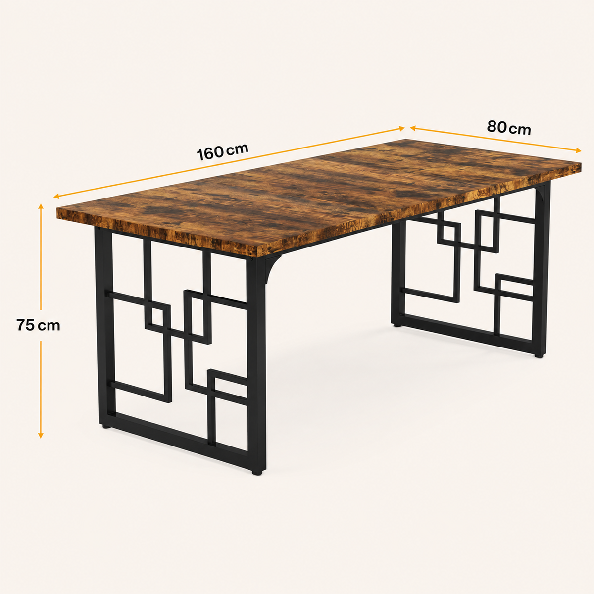 Bureau design industriel 160 cm en bois rustique et métal noir