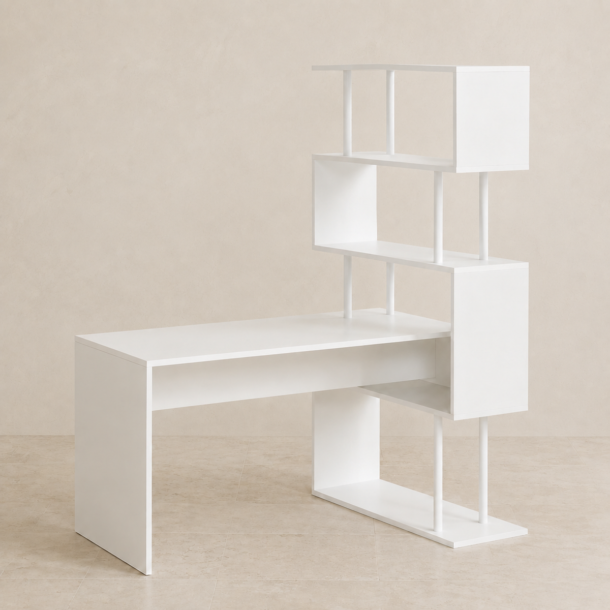 Bureau d’angle avec bibliothèque gain de place et étagère 4 niveaux