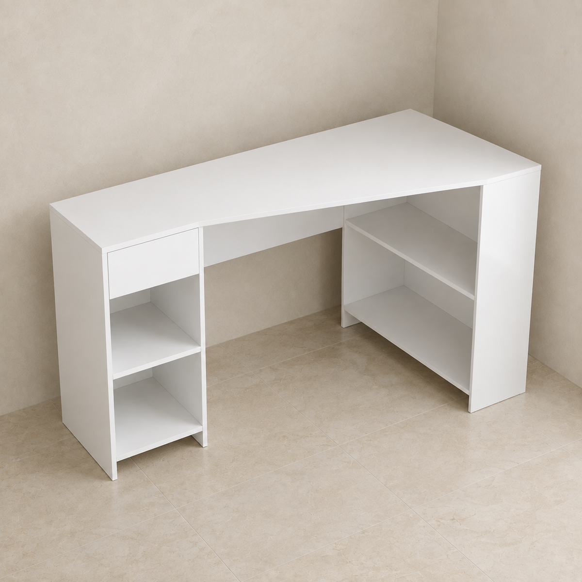 Bureau d’angle avec bibliothèque gain de place 120 cm et tiroir