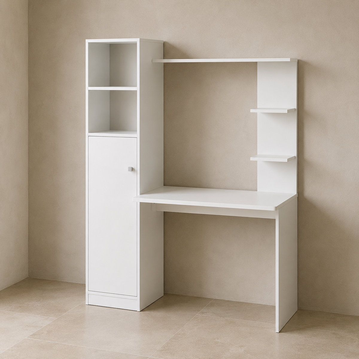 Bureau avec bibliothèque gain de place 123,5 cm et rangements intégrés