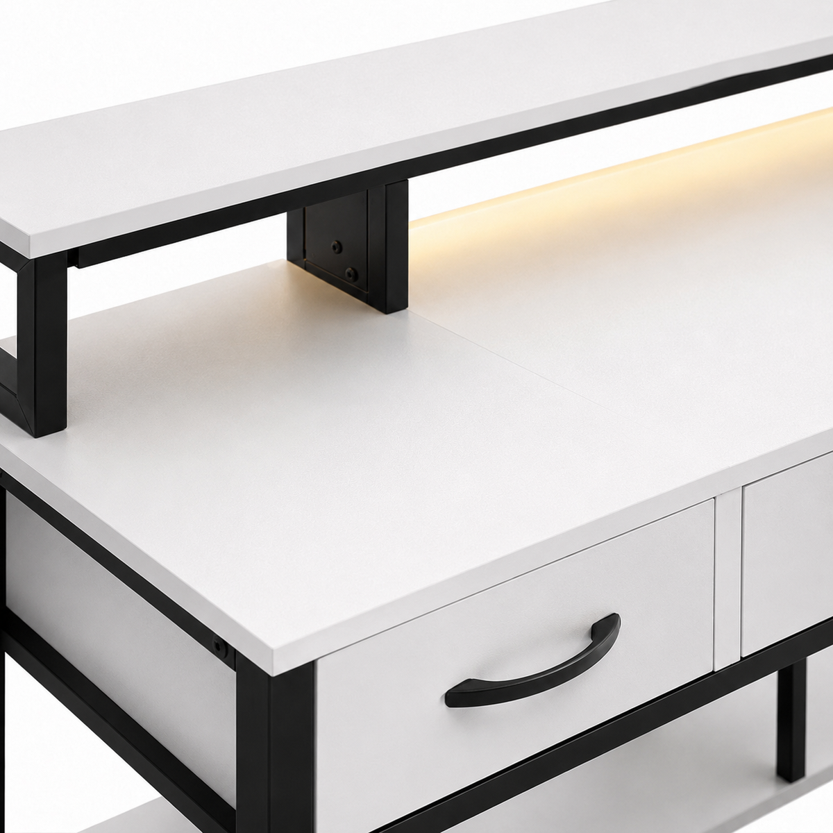Bureau d'angle 200 cm blanc avec rangement, LED et USB