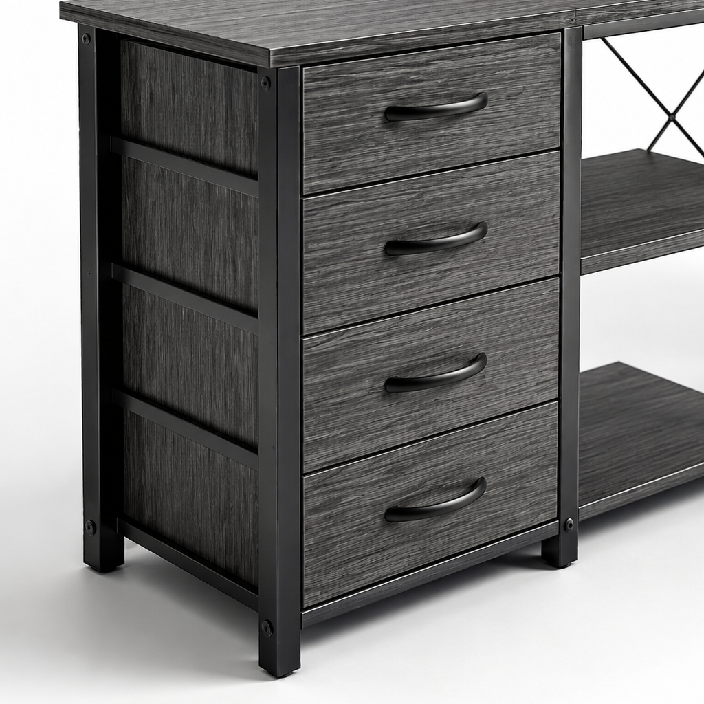 Bureau d'angle 200 cm gris foncé avec rangement, LED et USB