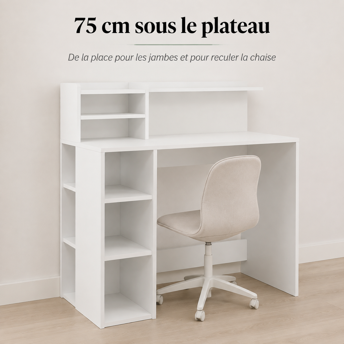 Bureau avec bibliothèque gain de place 90 cm avec rangements