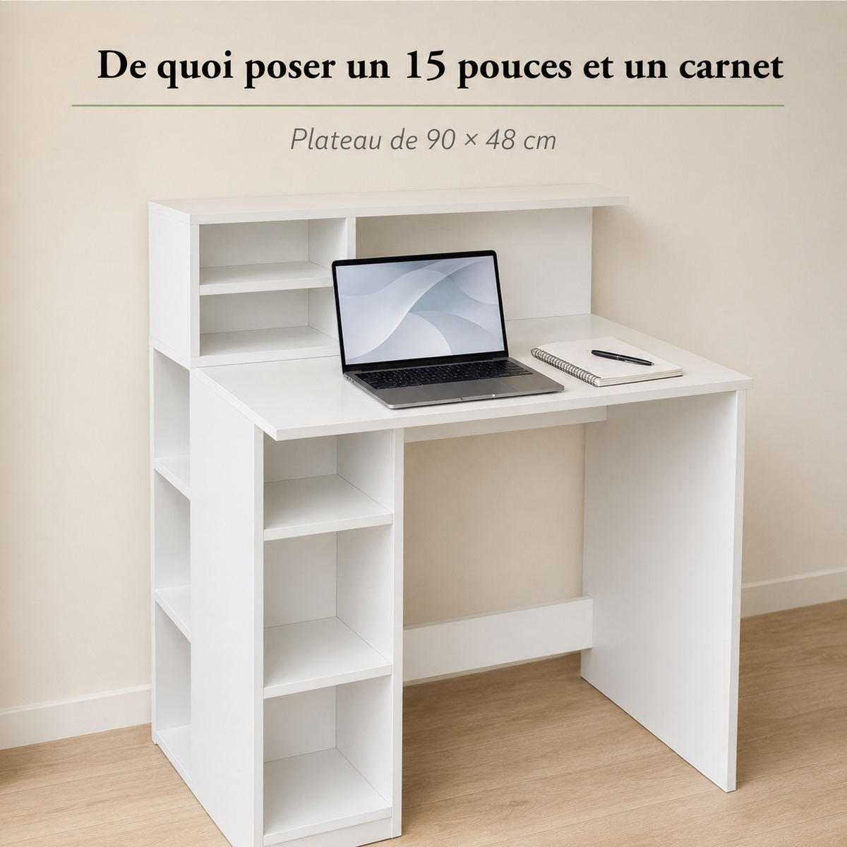 Bureau avec bibliothèque gain de place 90 cm avec rangements