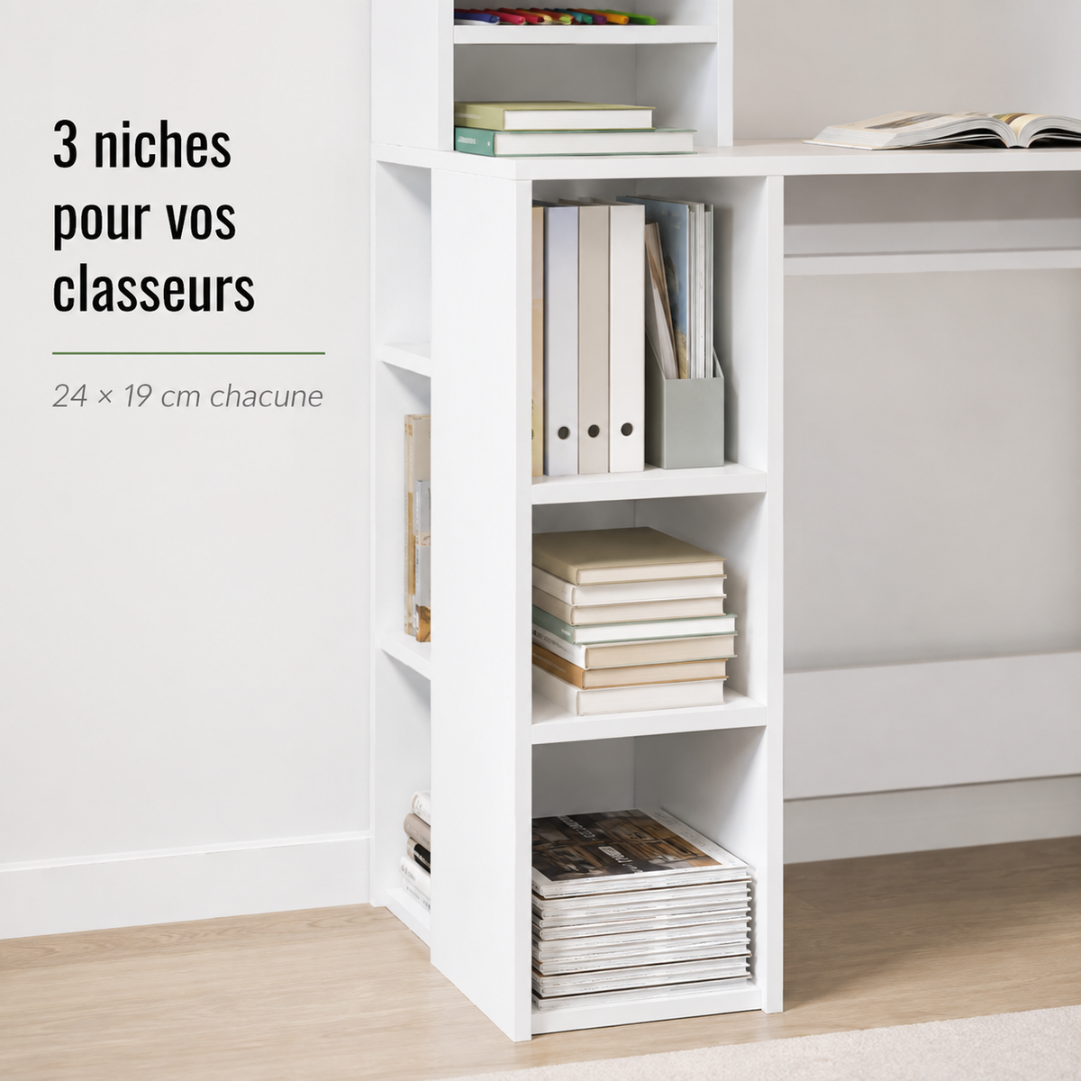 Bureau avec bibliothèque gain de place 90 cm avec rangements