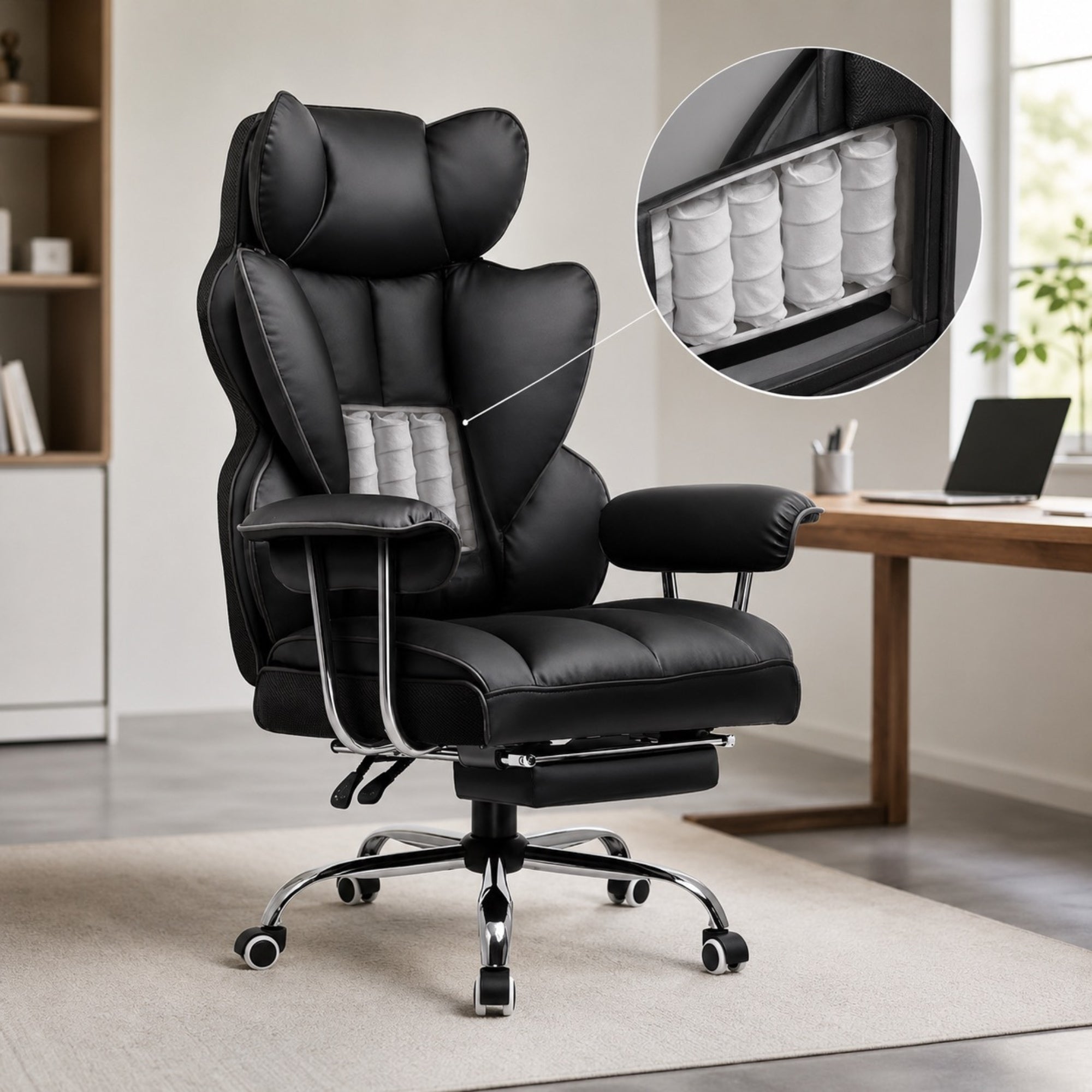 Chaise de bureau ergonomique en cuir avec repose-pieds | StJean-Workspace
