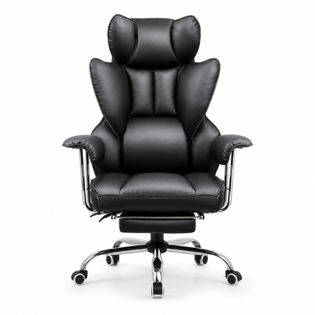 Chaise de bureau ergonomique en cuir avec repose-pieds | StJean-Workspace